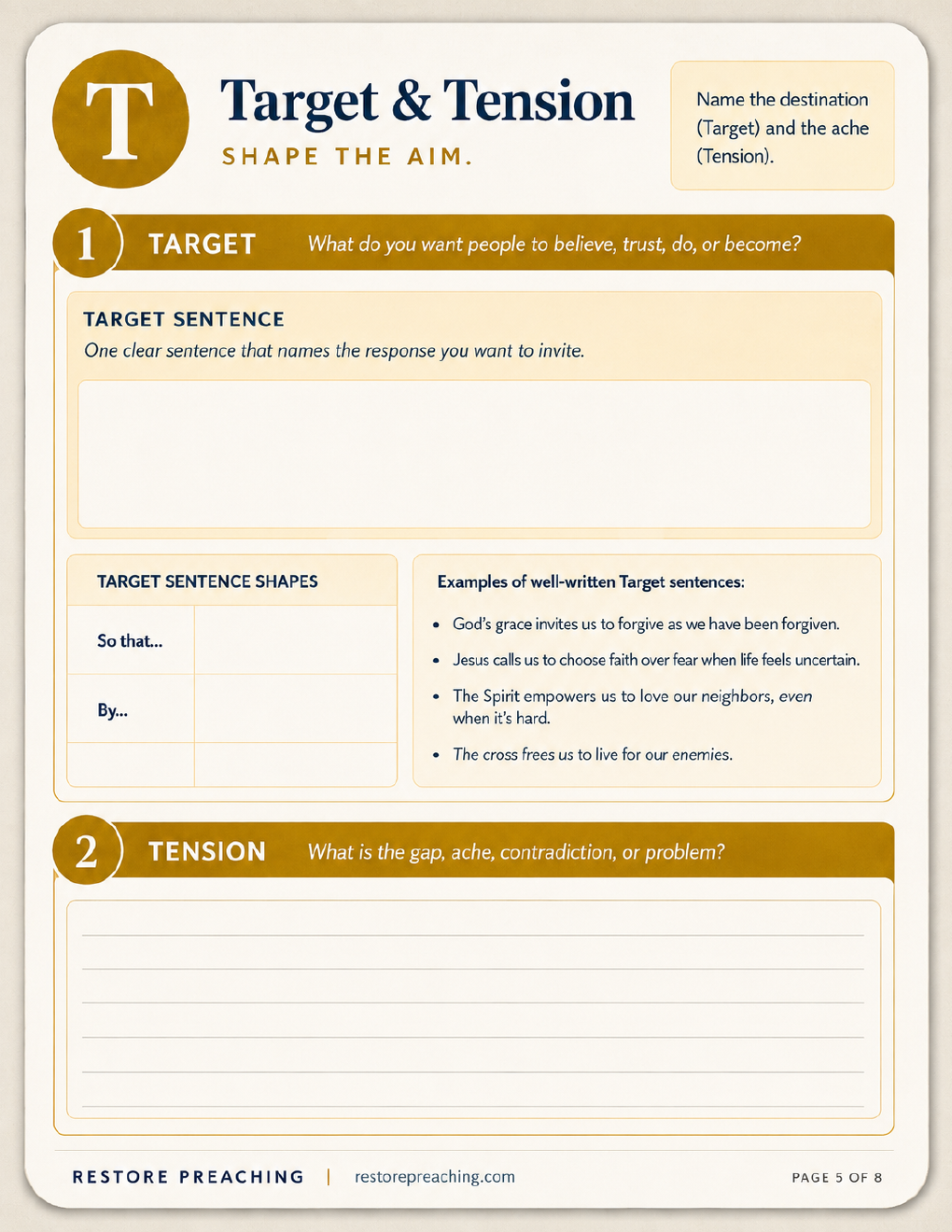 RESTORE Sermon Prep Sheet Target page